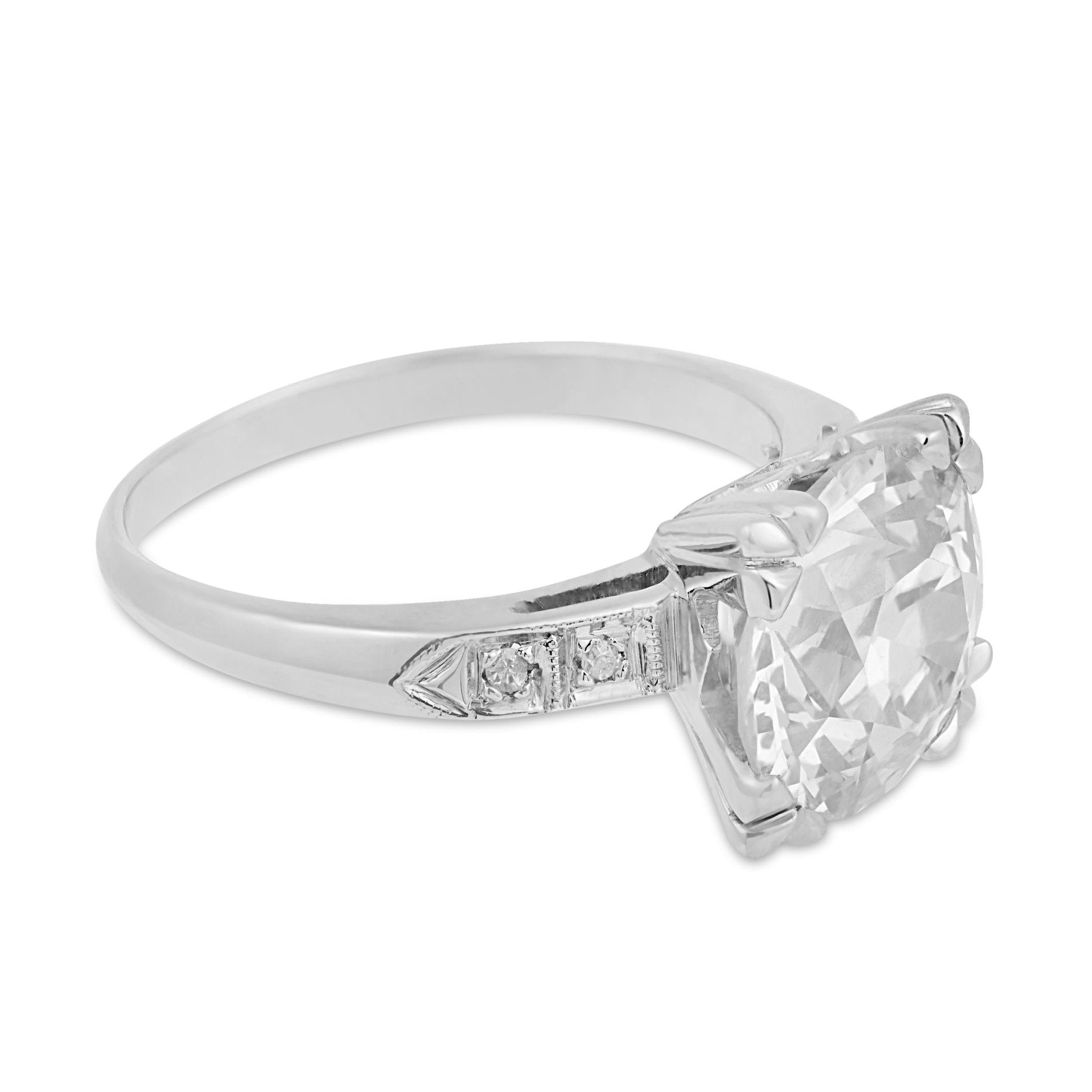Art Deco GIA 4.09 carat old European cut diamond platinum engagement ring