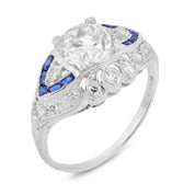 Art Deco GIA 2.01 carat old Euro cut diamond sapphire platinum engagement ring
