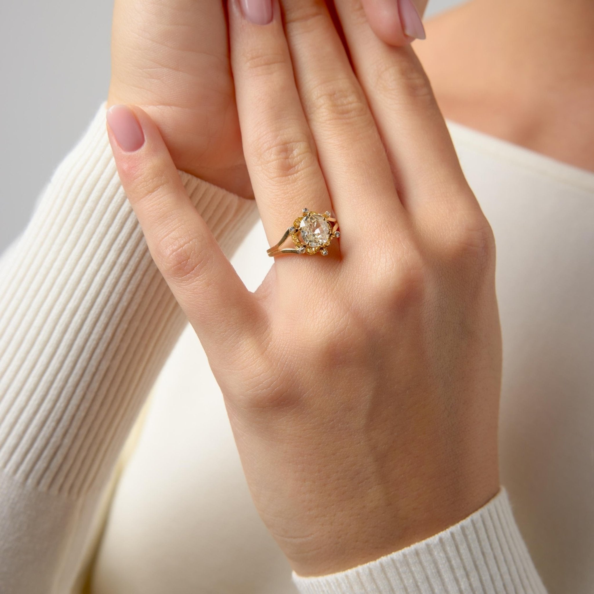 Victorian GIA 1.35 carat old mine cut diamond 18k yellow gold engagement ring