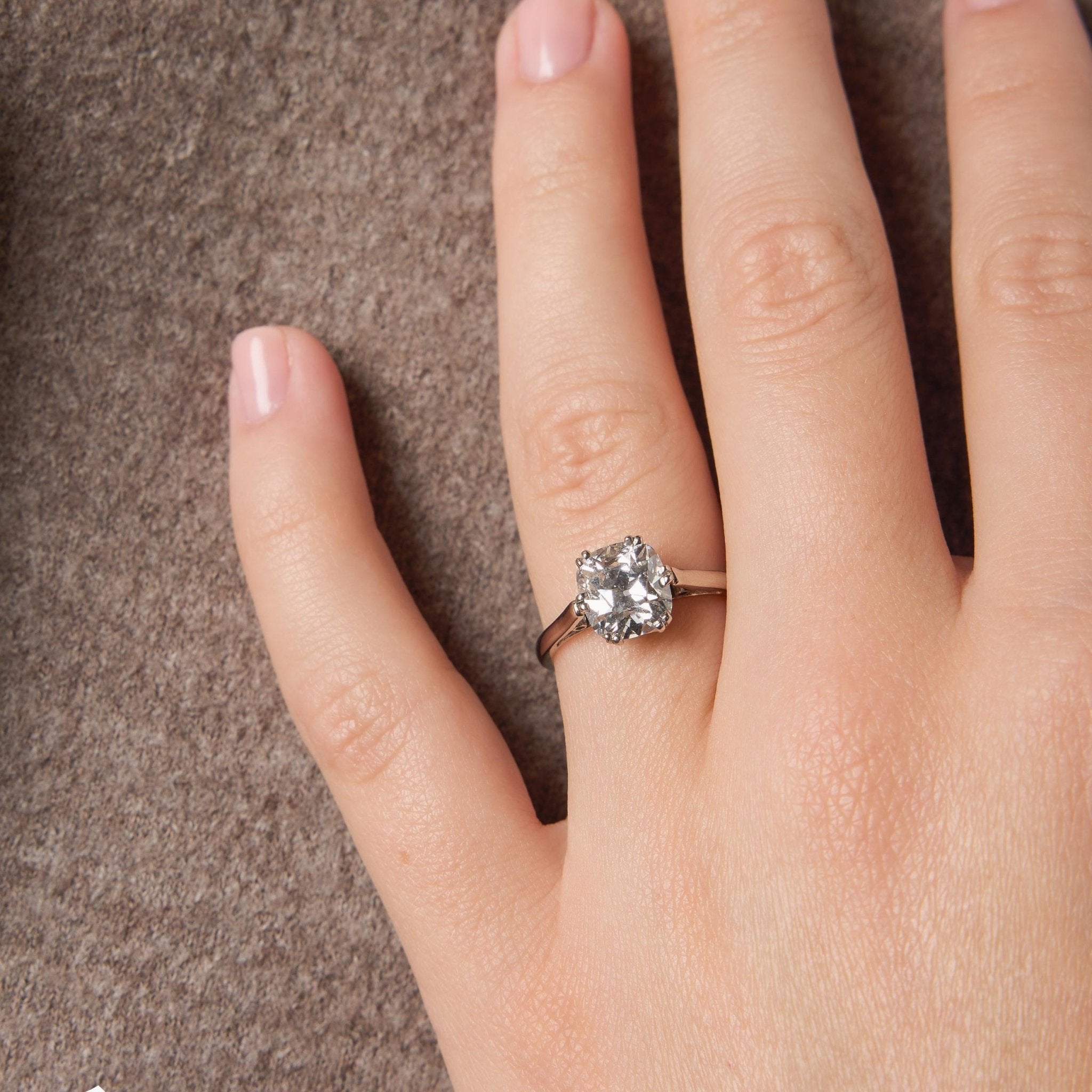 French Art Deco GIA 2.34 carat old mine cut diamond platinum engagement ring