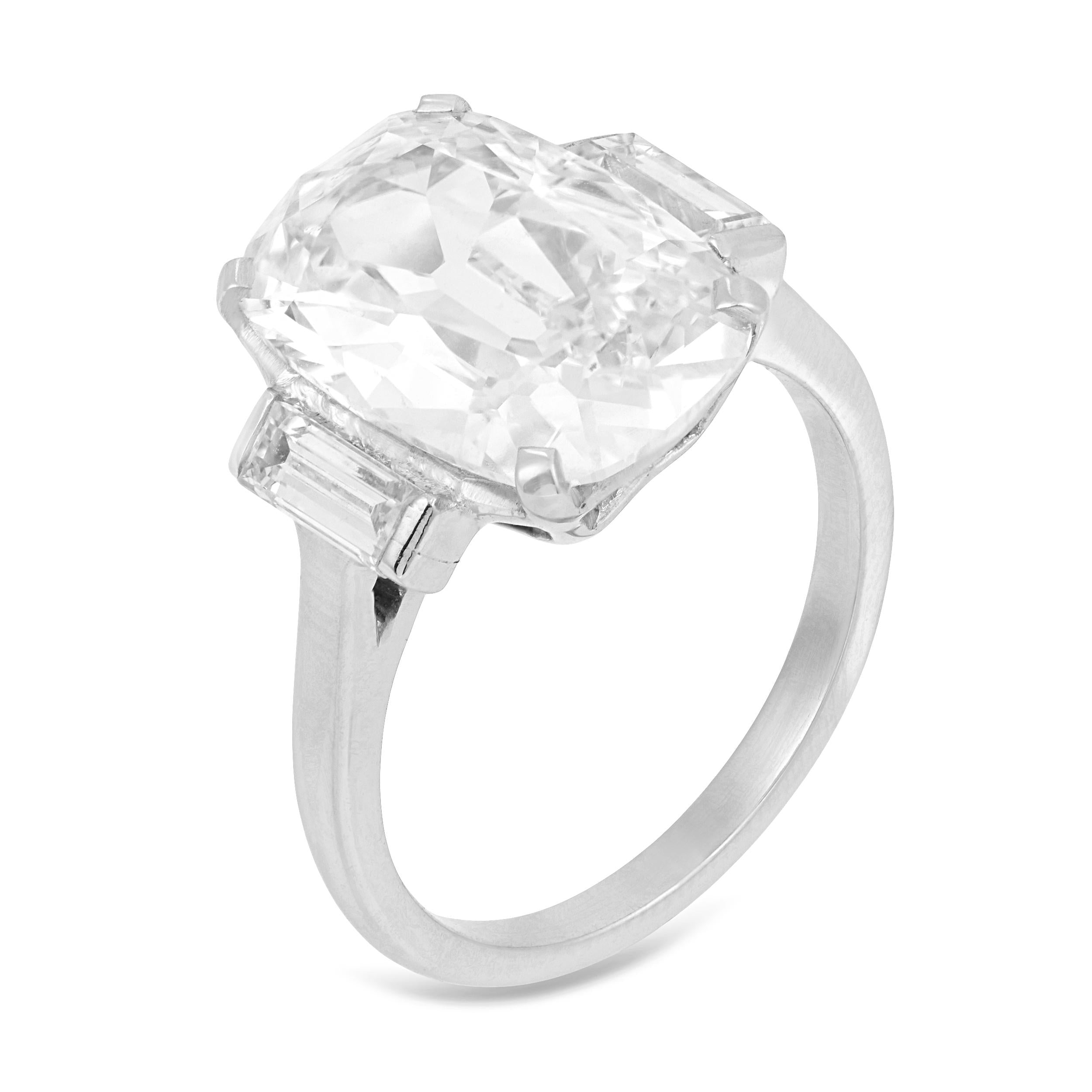 Mid Century GIA 5.02 carat old mine cut diamond platinum engagement ring