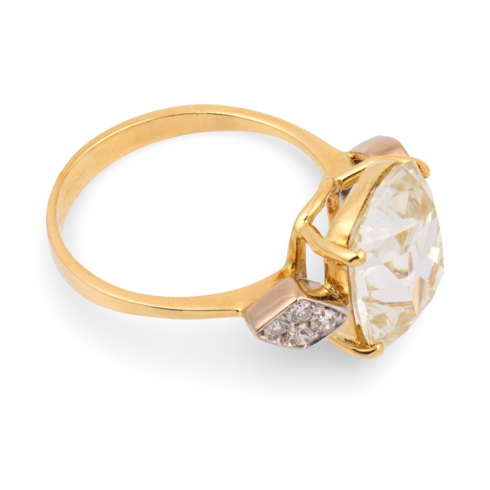 Vintage GIA 5.02 carat old mine cut diamond 18k yellow gold engagement ring