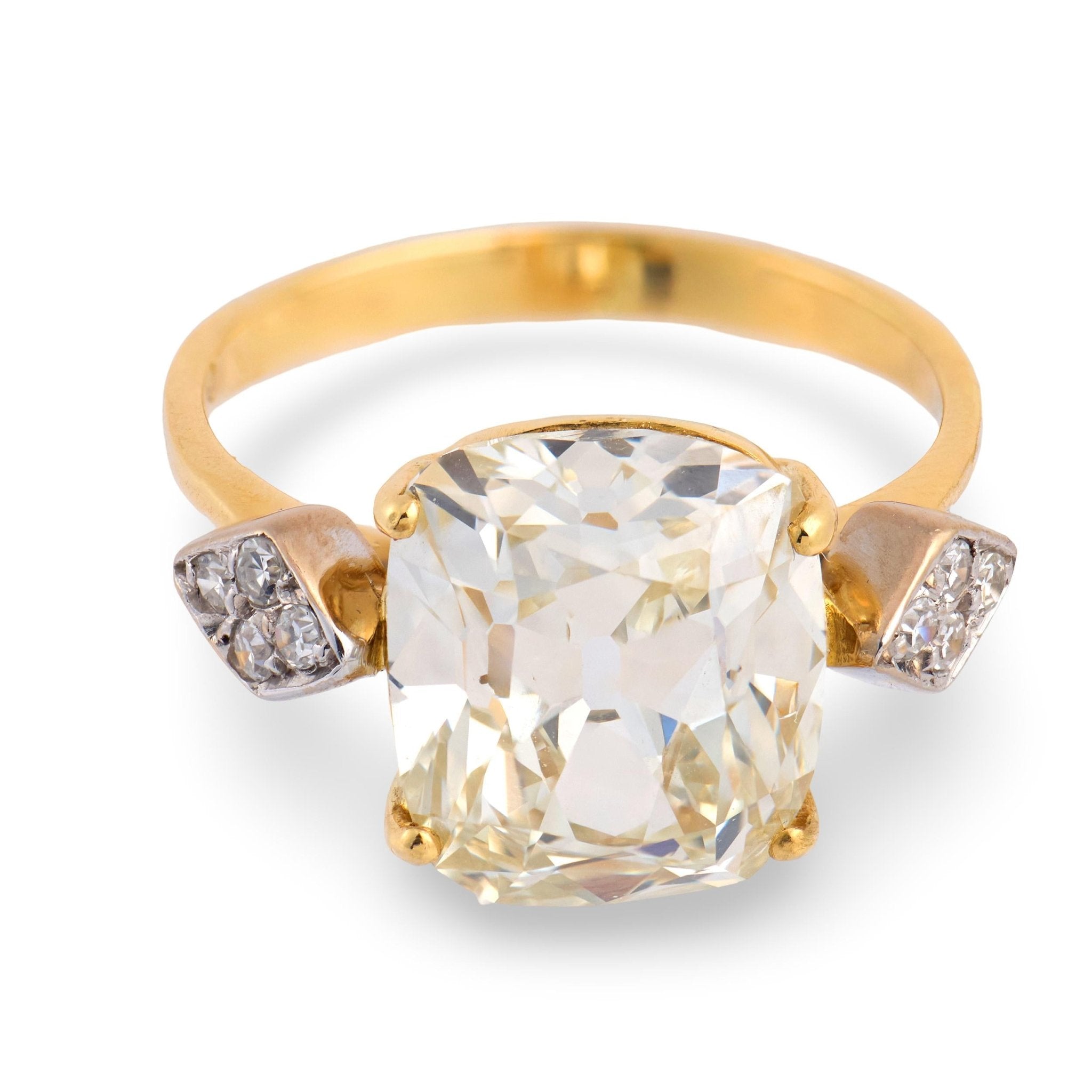 Vintage GIA 5.02 carat old mine cut diamond 18k yellow gold engagement ring