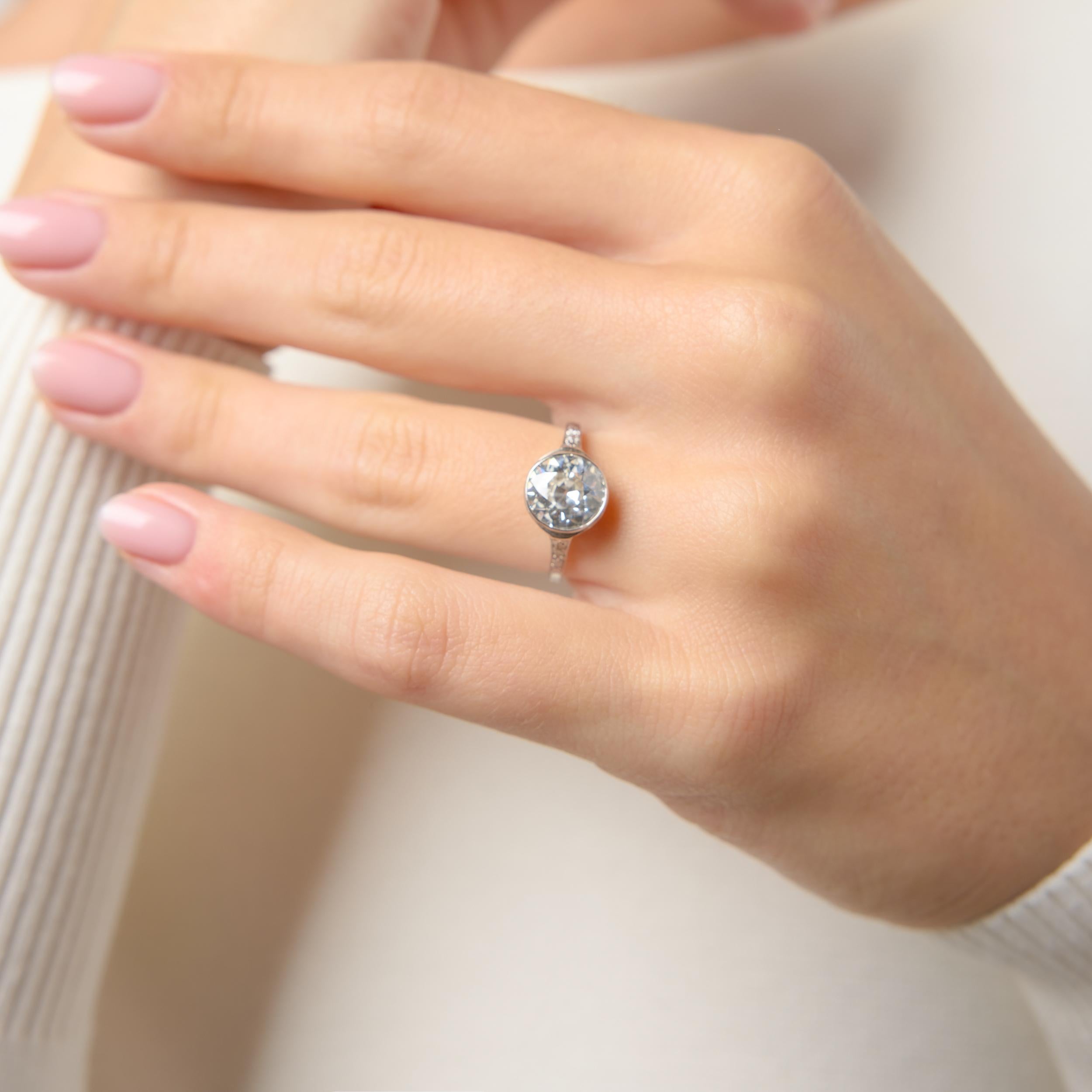 Art Deco GIA 2.21 carat old European cut diamond engagement ring