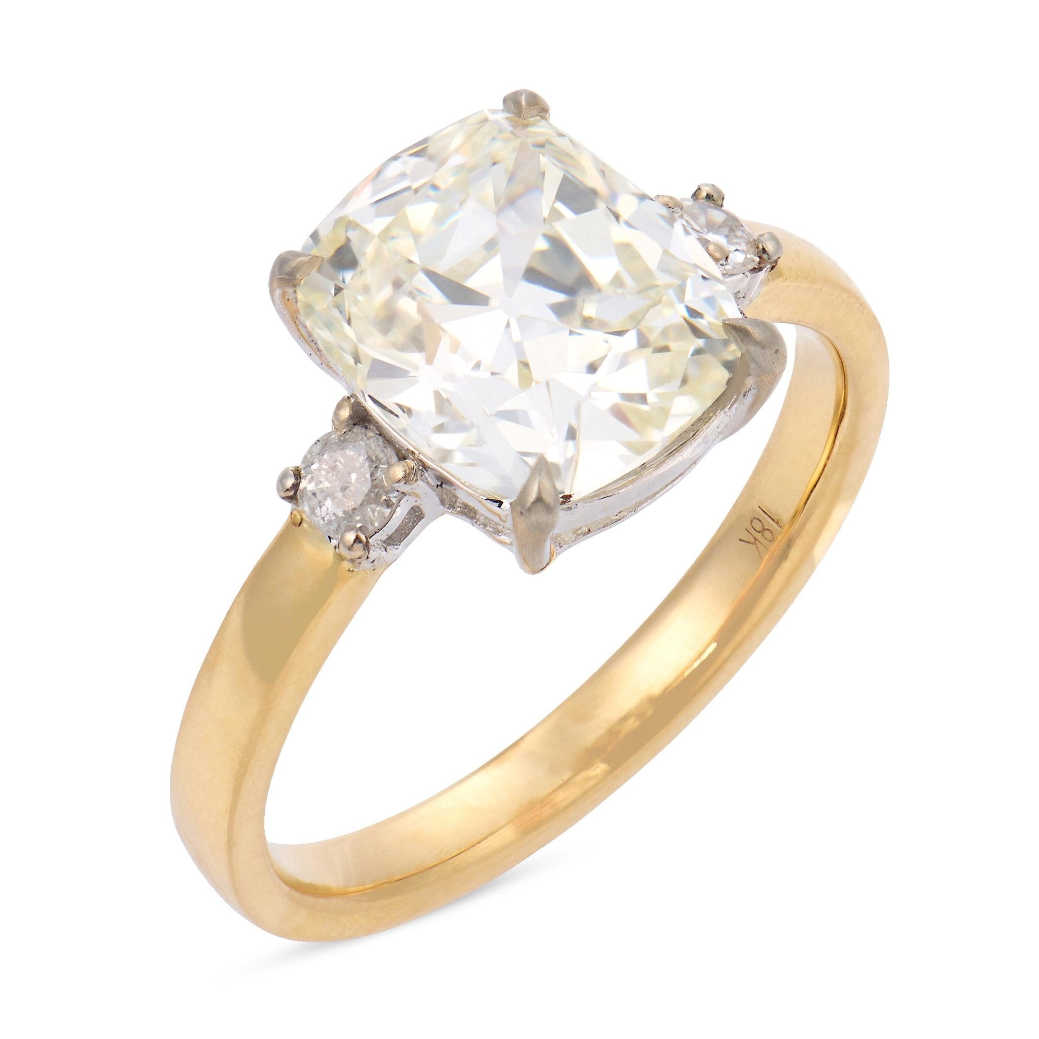 GIA 3.02 carat old mine cut diamond 18k two tone gold engagement ring
