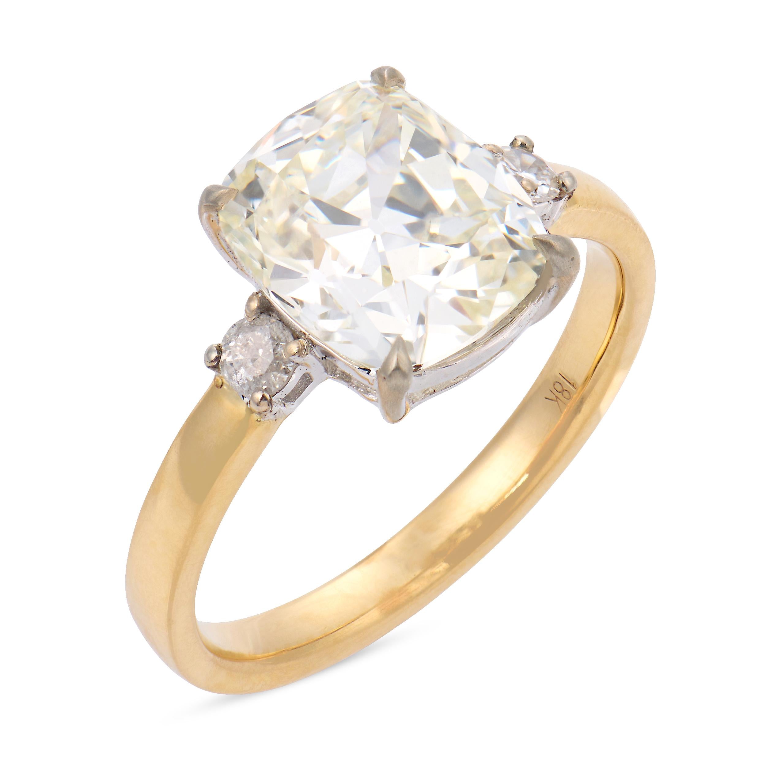 GIA 3.02 carat old mine cut diamond 18k two tone gold engagement ring