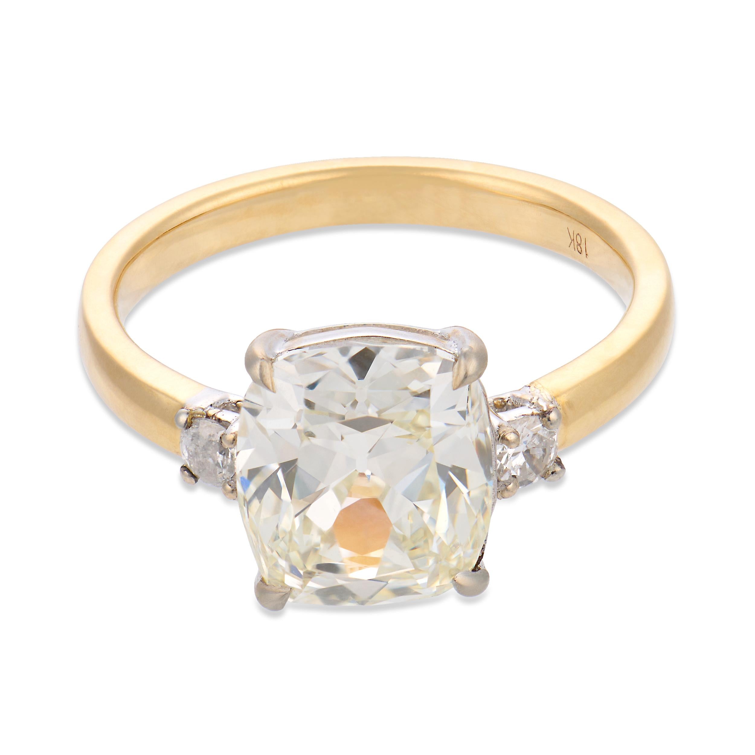 GIA 3.02 carat old mine cut diamond 18k two tone gold engagement ring