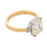GIA 3.02 carat old mine cut diamond 18k two tone gold engagement ring