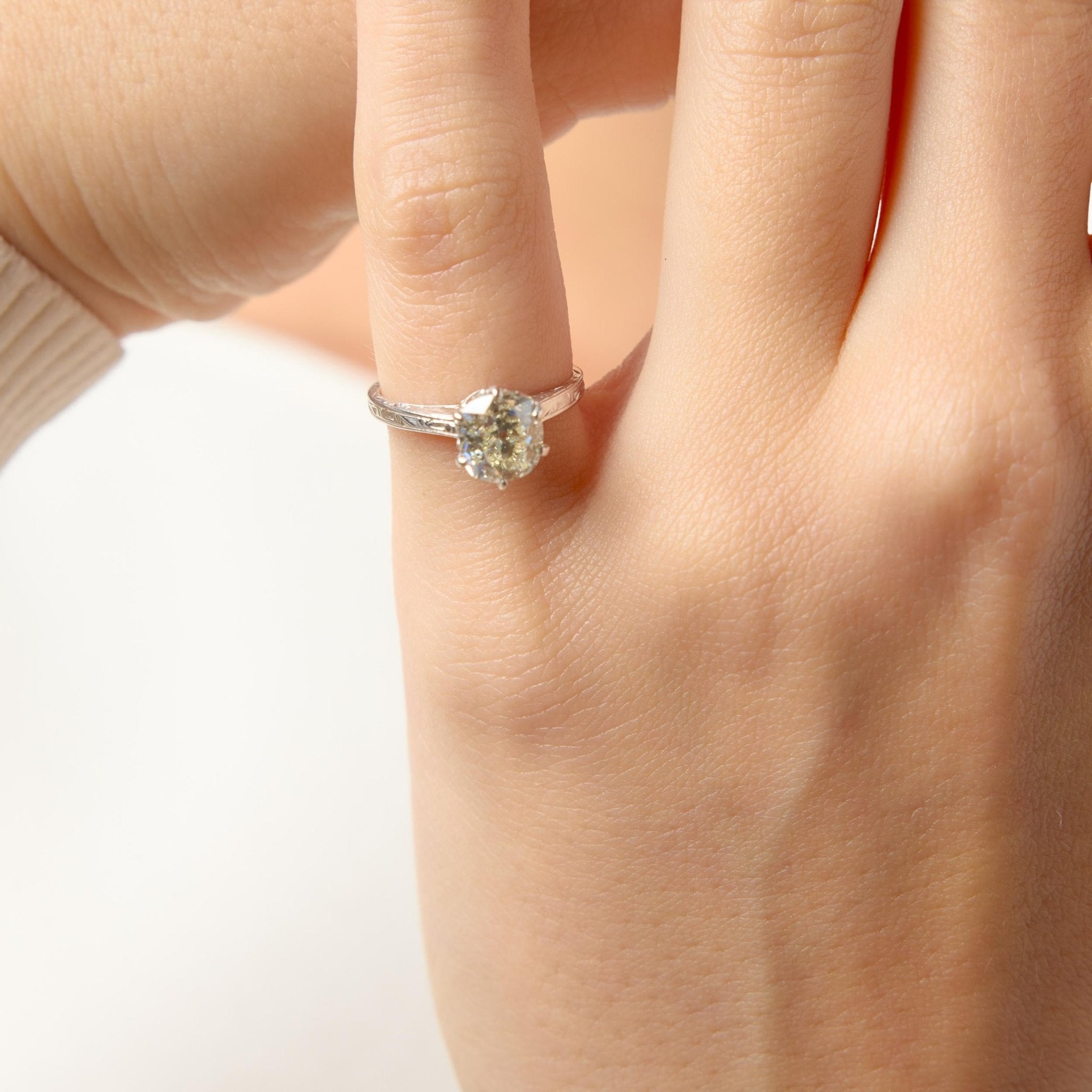 Art Deco GIA 1.76 carat old mine cut diamond 14k white gold engagement ring