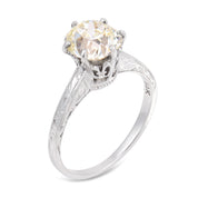 Art Deco GIA 1.76 carat old mine cut diamond 14k white gold engagement ring