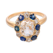 Victorian GIA 1.15 carat old mine cut diamond sapphire 14k gold cluster ring