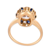 Victorian GIA 1.15 carat old mine cut diamond sapphire 14k gold cluster ring