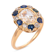 Victorian GIA 1.15 carat old mine cut diamond sapphire 14k gold cluster ring