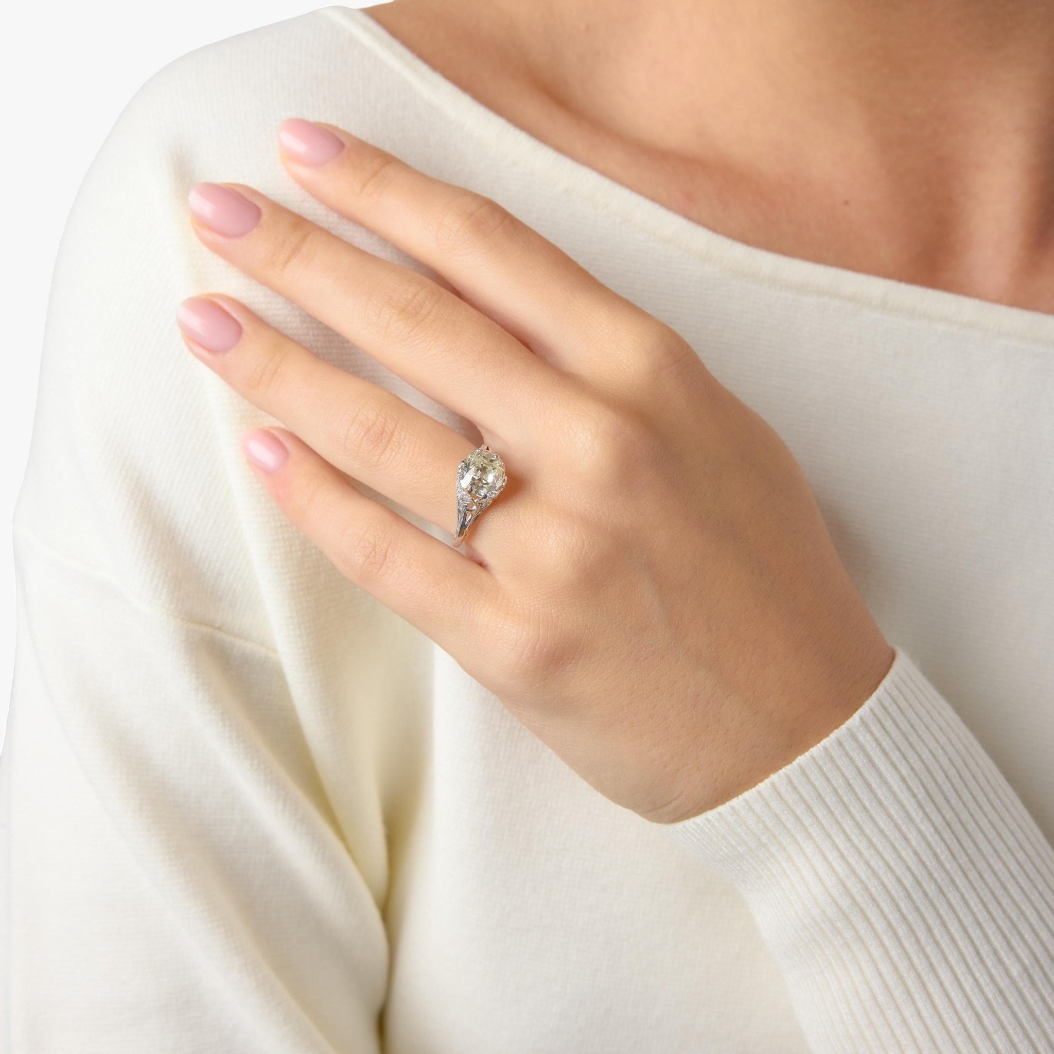 Art Deco GIA 3.02 carat old mine cut diamond filigree engagement ring