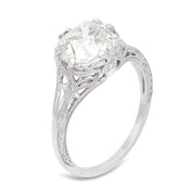 Art Deco GIA 3.02 carat old mine cut diamond filigree engagement ring