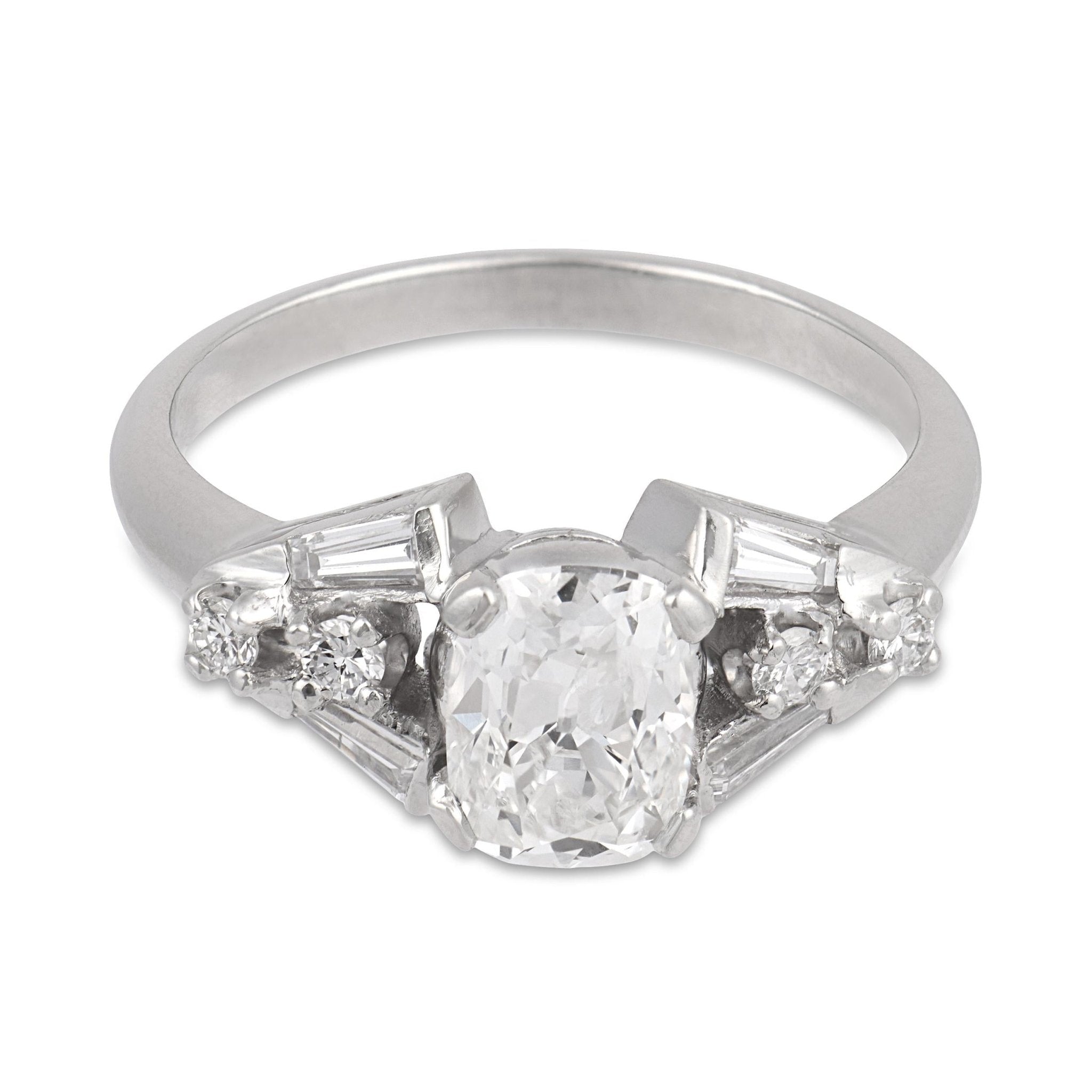 Mid-Century GIA 1.08 carat old mine cut diamond platinum engagement ring