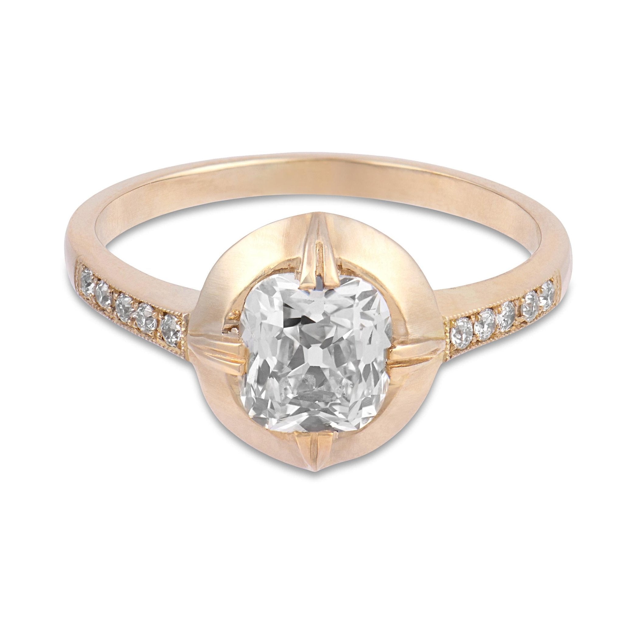 Vintage GIA 1.03 carat old mine cut diamond 18k white gold ring