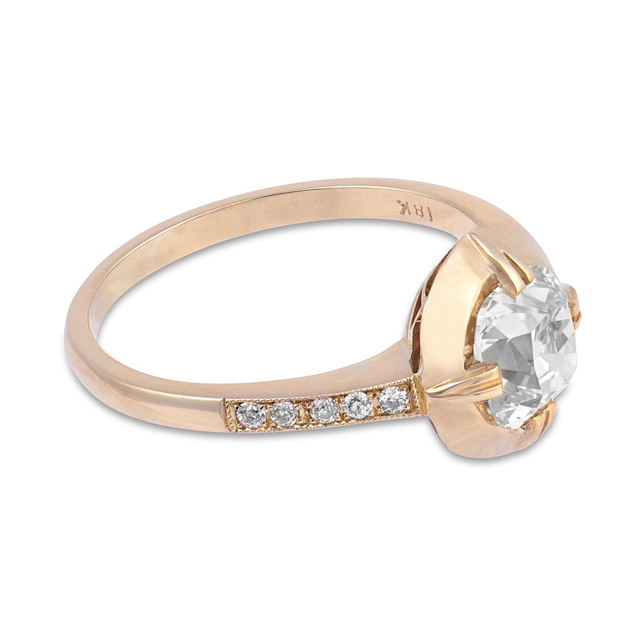 Vintage GIA 1.03 carat old mine cut diamond 18k white gold ring