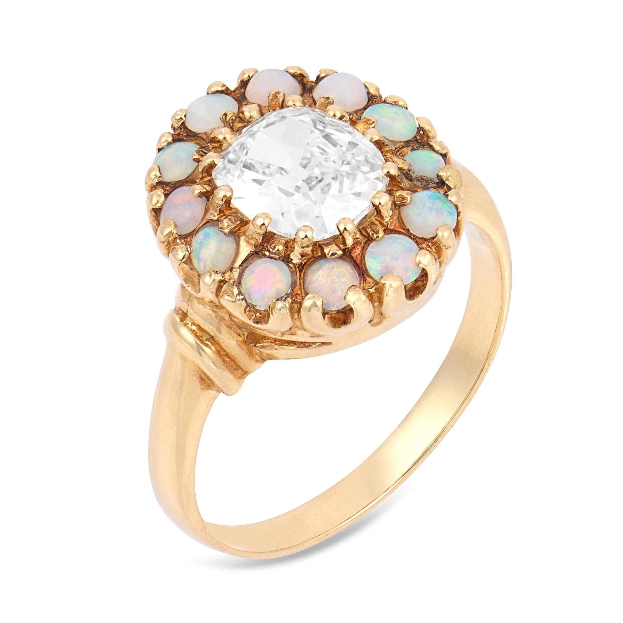 Victorian GIA 1.04 carat old mine cut diamond 9k yellow gold ring