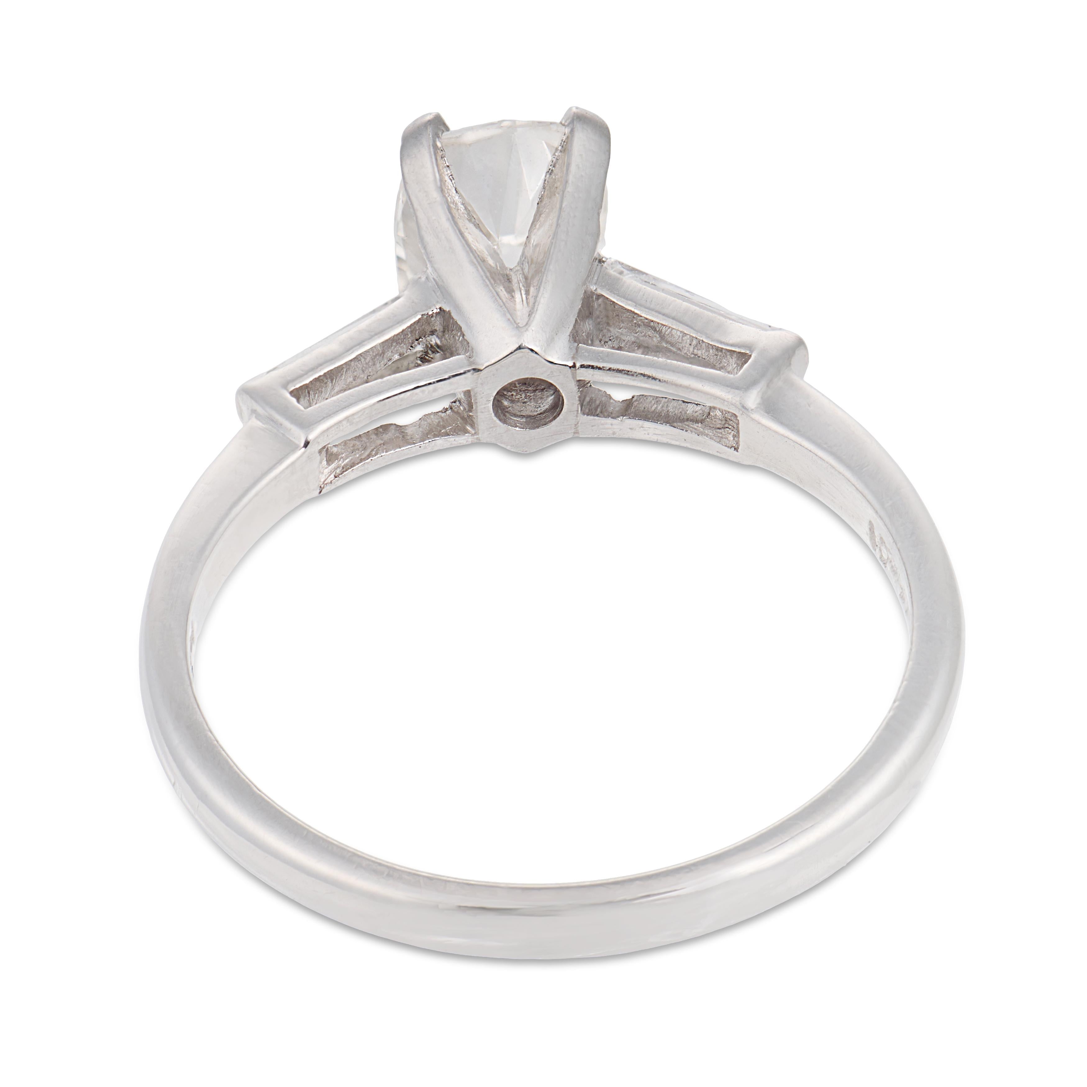 Mid Century GIA 1.00 carat old mine cut diamond platinum engagement ring