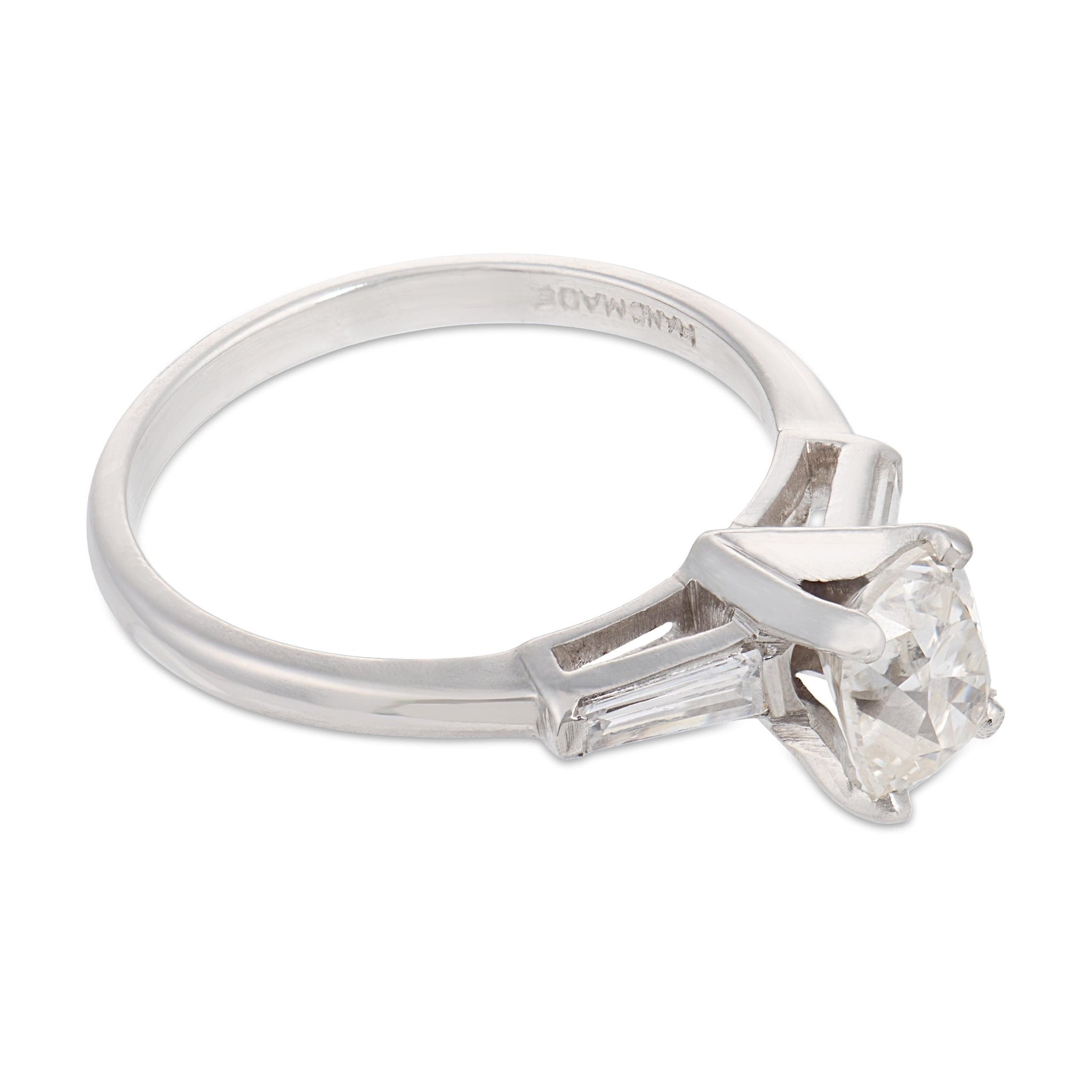 Mid Century GIA 1.00 carat old mine cut diamond platinum engagement ring