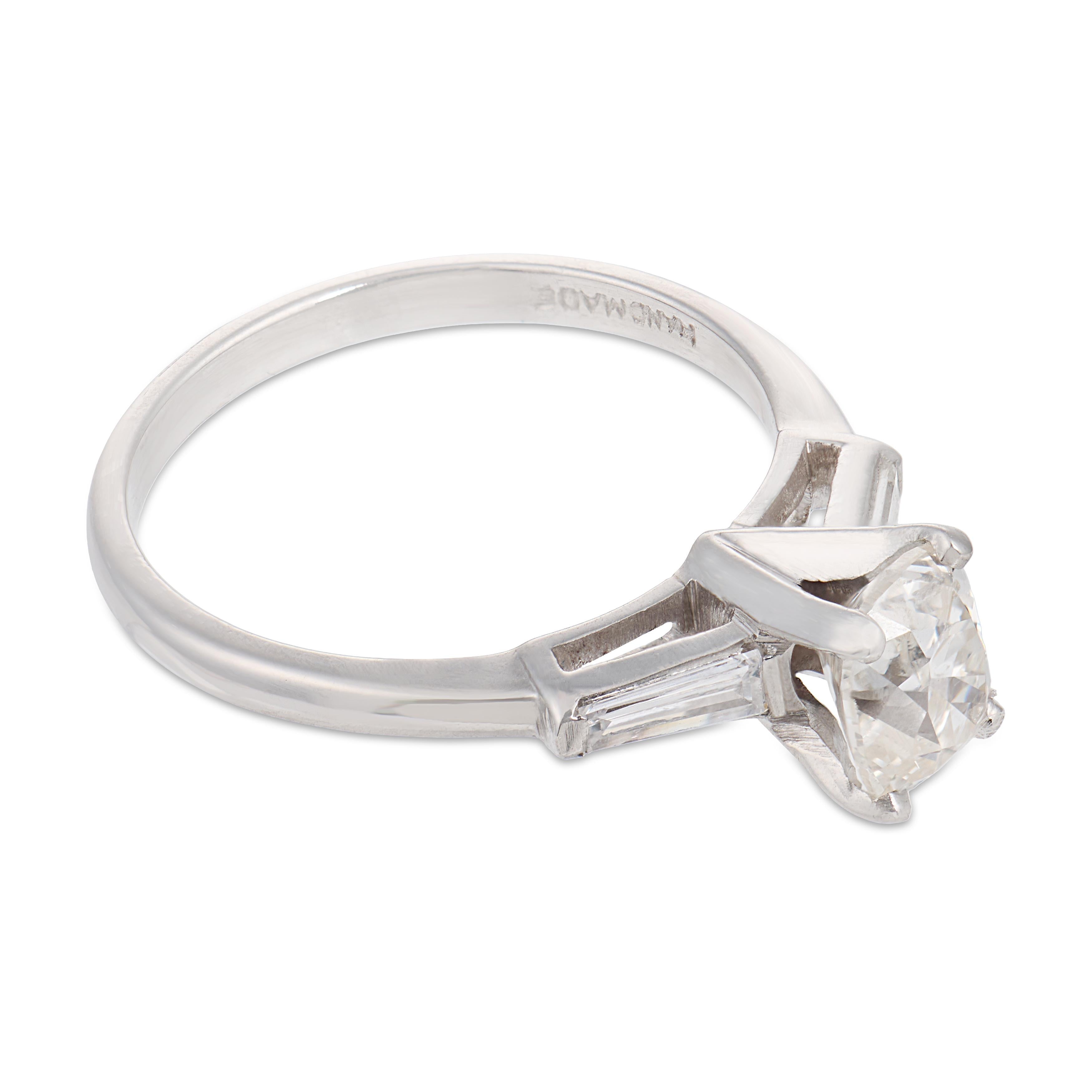 Mid Century GIA 1.00 carat old mine cut diamond platinum engagement ring