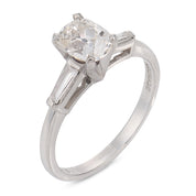 Mid Century GIA 1.00 carat old mine cut diamond platinum engagement ring