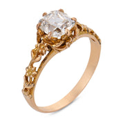 Victorian GIA 0.90 carat old mine cut diamond 10k yellow gold engagement ring
