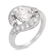 Mid Century GIA 1.51 carat old mine cut diamond platinum swirl ring