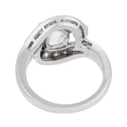 Mid Century GIA 1.51 carat old mine cut diamond platinum swirl ring