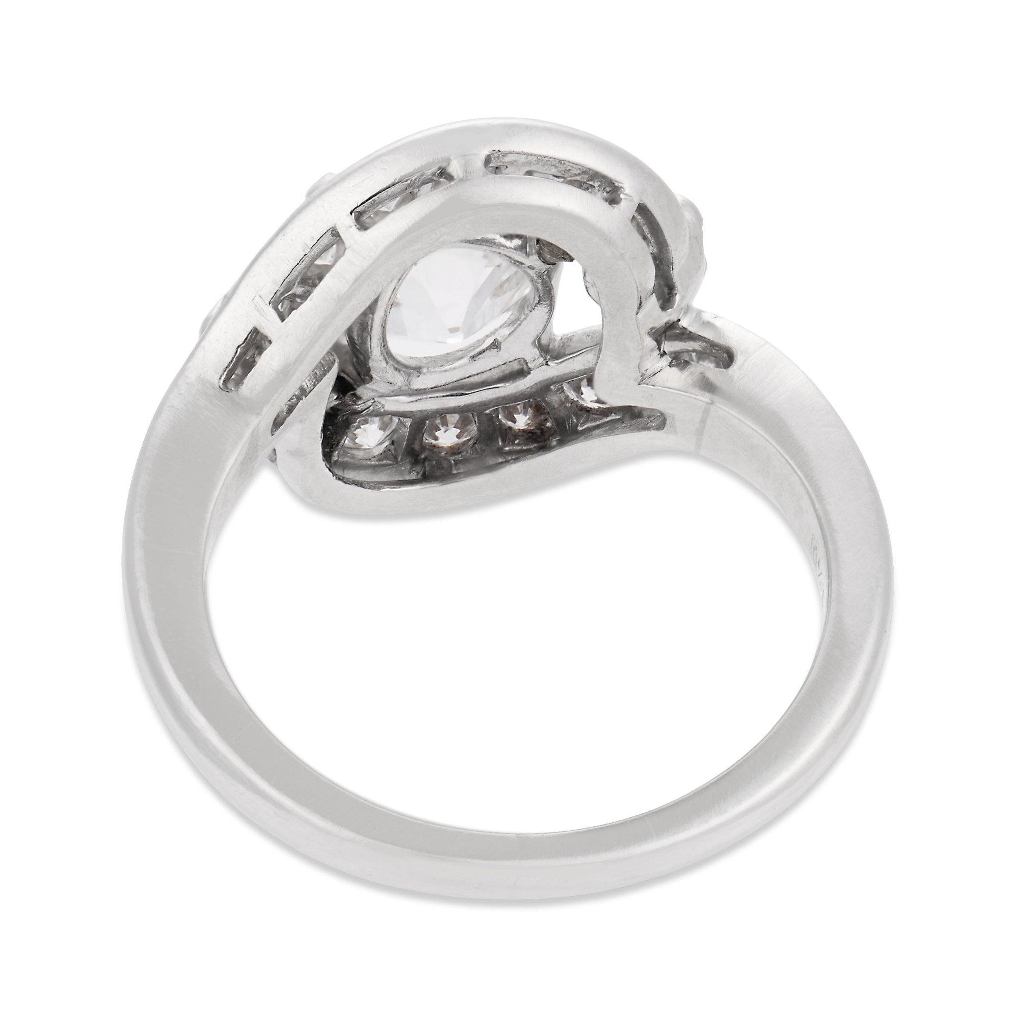 Mid Century GIA 1.51 carat old mine cut diamond platinum swirl ring