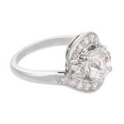 Mid Century GIA 1.51 carat old mine cut diamond platinum swirl ring