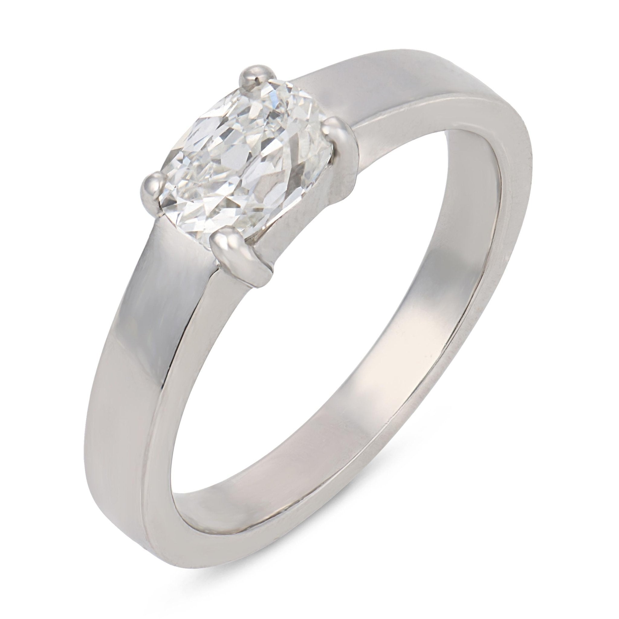 Vintage GIA 0.80 east west old mine cut diamond platinum engagement ring