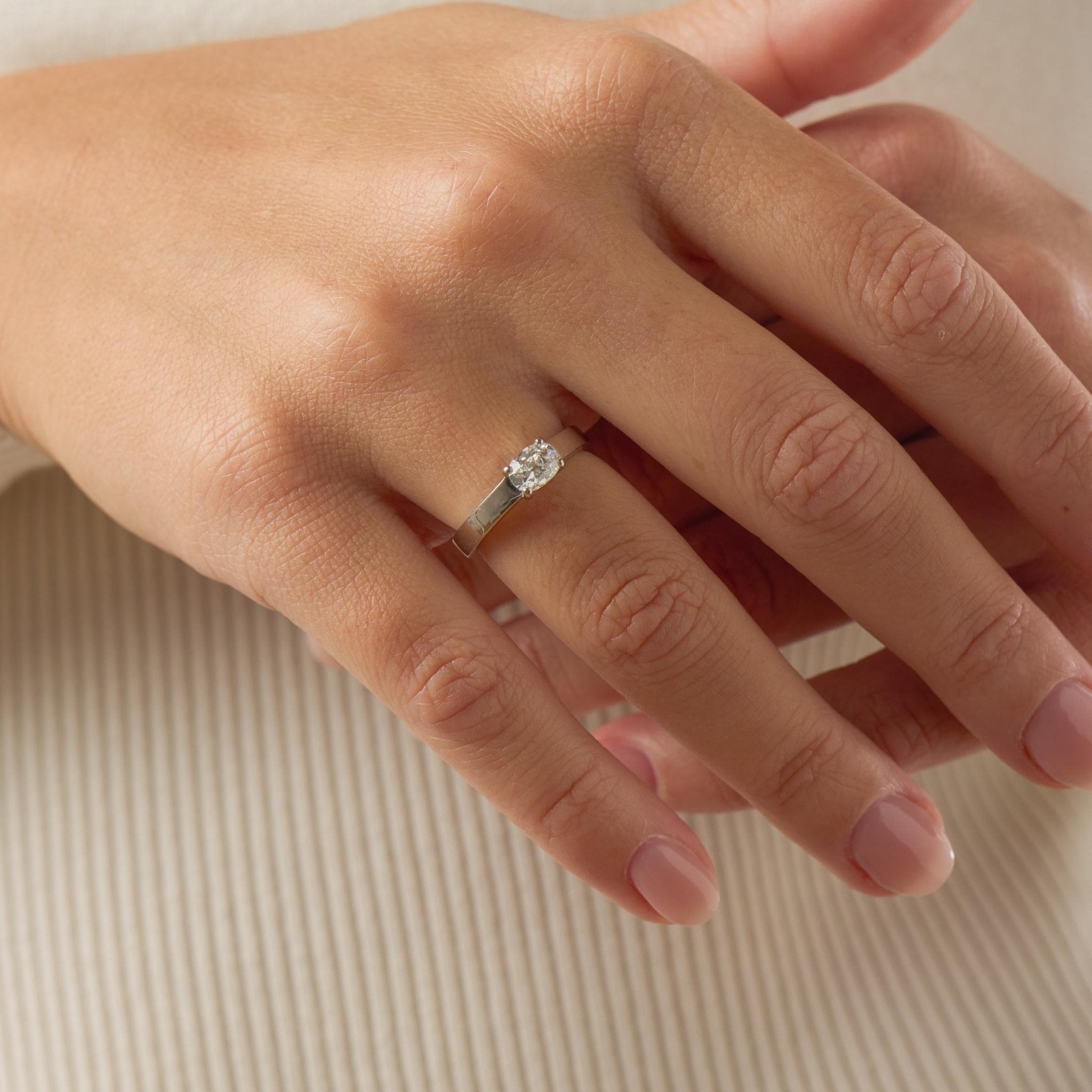 Vintage GIA 0.80 east west old mine cut diamond platinum engagement ring