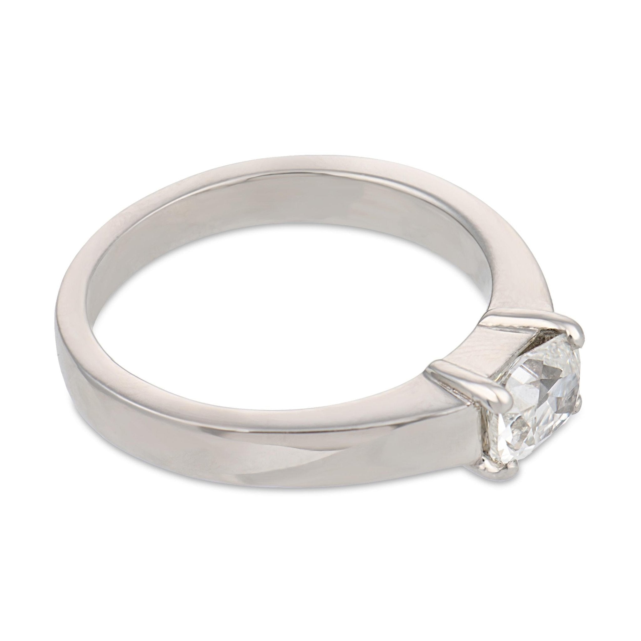 Vintage GIA 0.80 east west old mine cut diamond platinum engagement ring