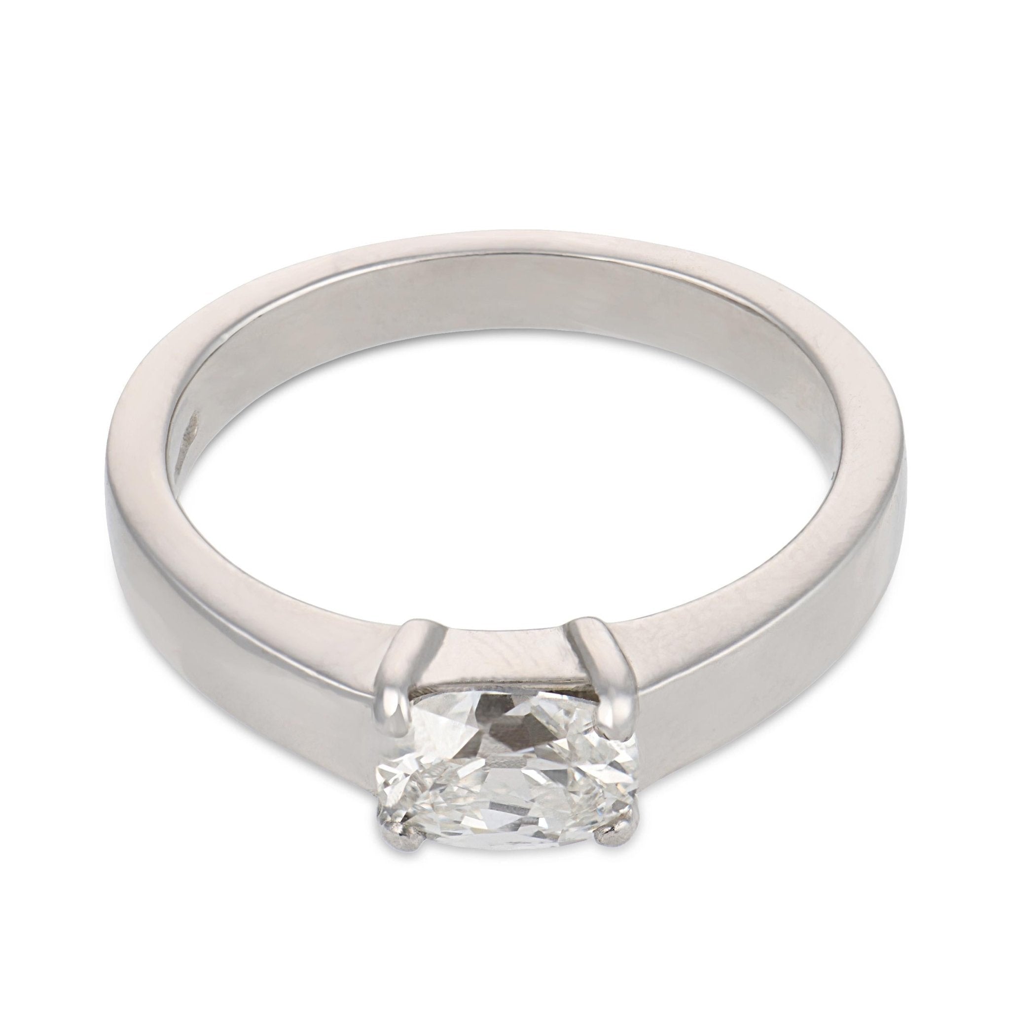 Vintage GIA 0.80 east west old mine cut diamond platinum engagement ring
