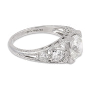 Art Deco GIA 1.52 carat old mine cut diamond platinum filagree engagement ring