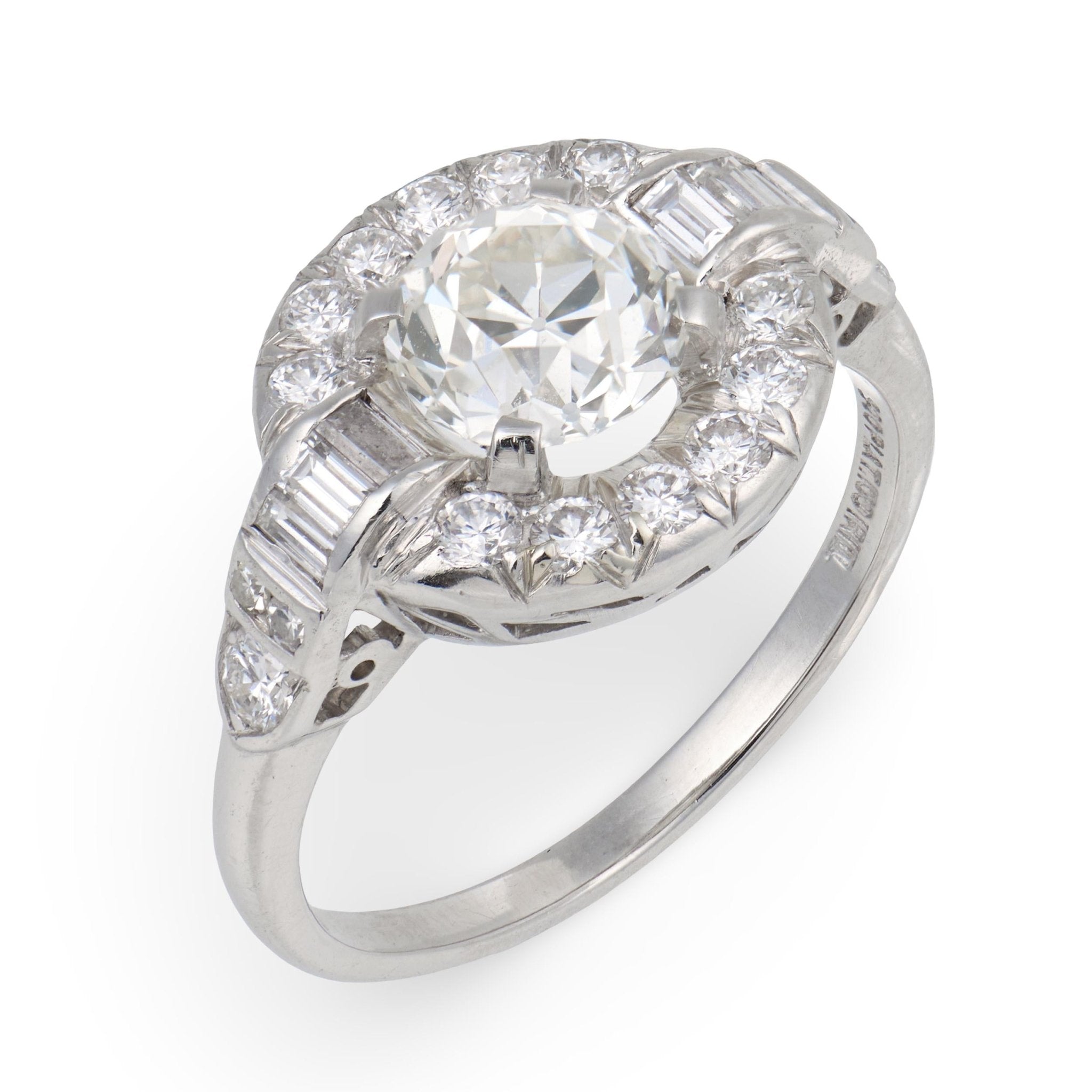 Mid Century GIA 1.25 carat old European cut diamond platinum engagement ring