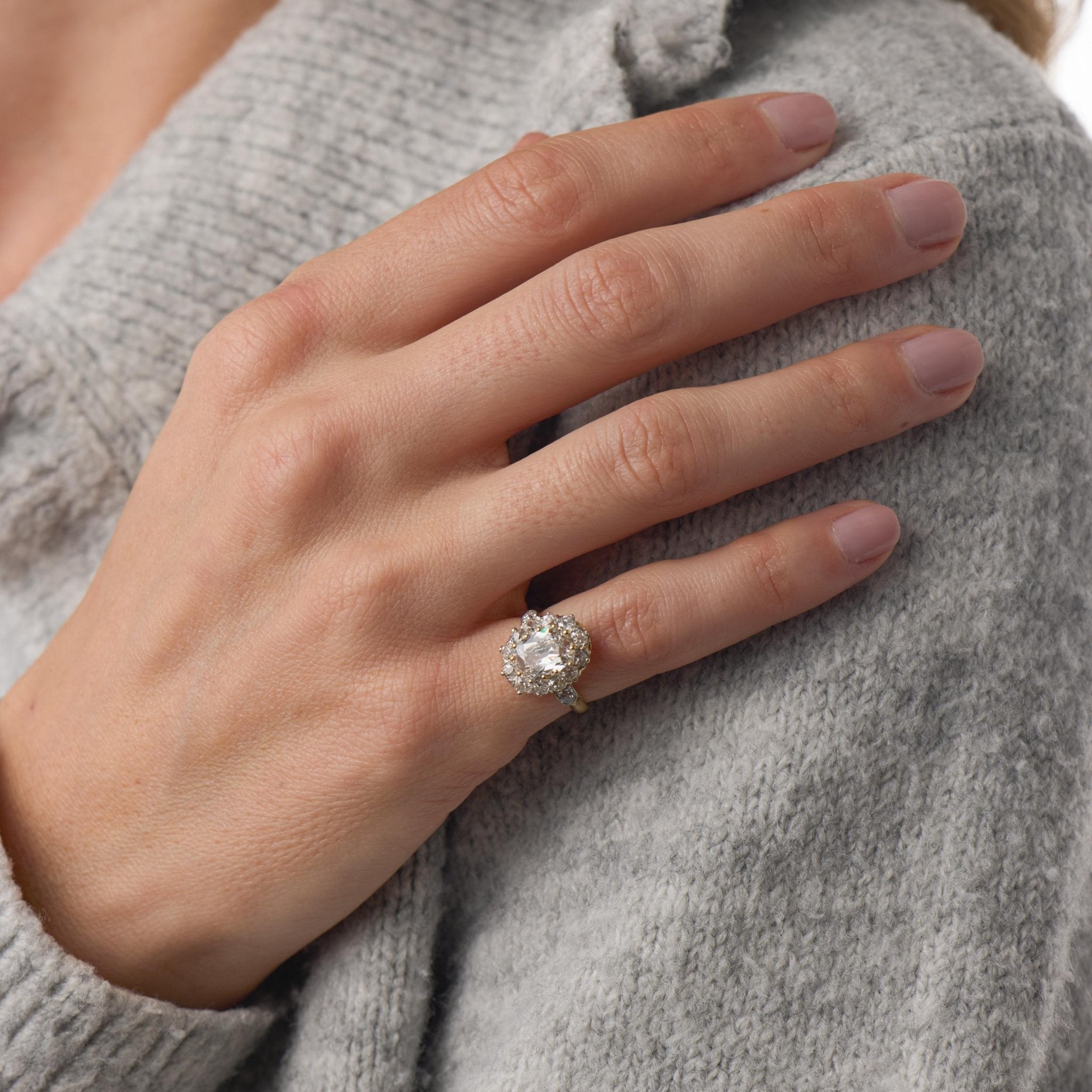 Belle Époque French GIA 1.52 carat old mine cut diamond 18k gold silver ring