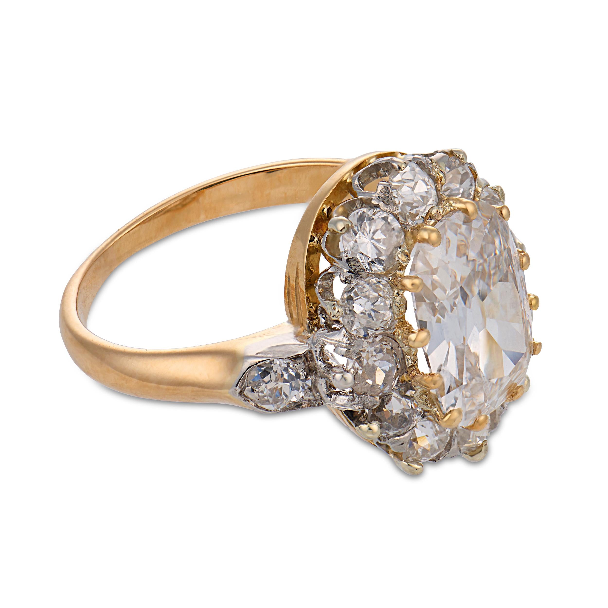 Belle Époque French GIA 1.52 carat old mine cut diamond 18k gold silver ring