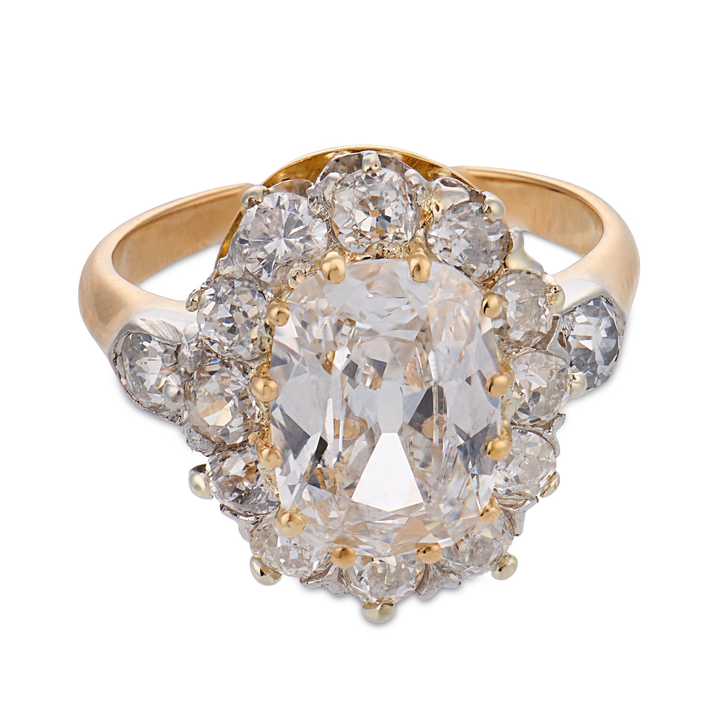 Belle Époque French GIA 1.52 carat old mine cut diamond 18k gold silver ring