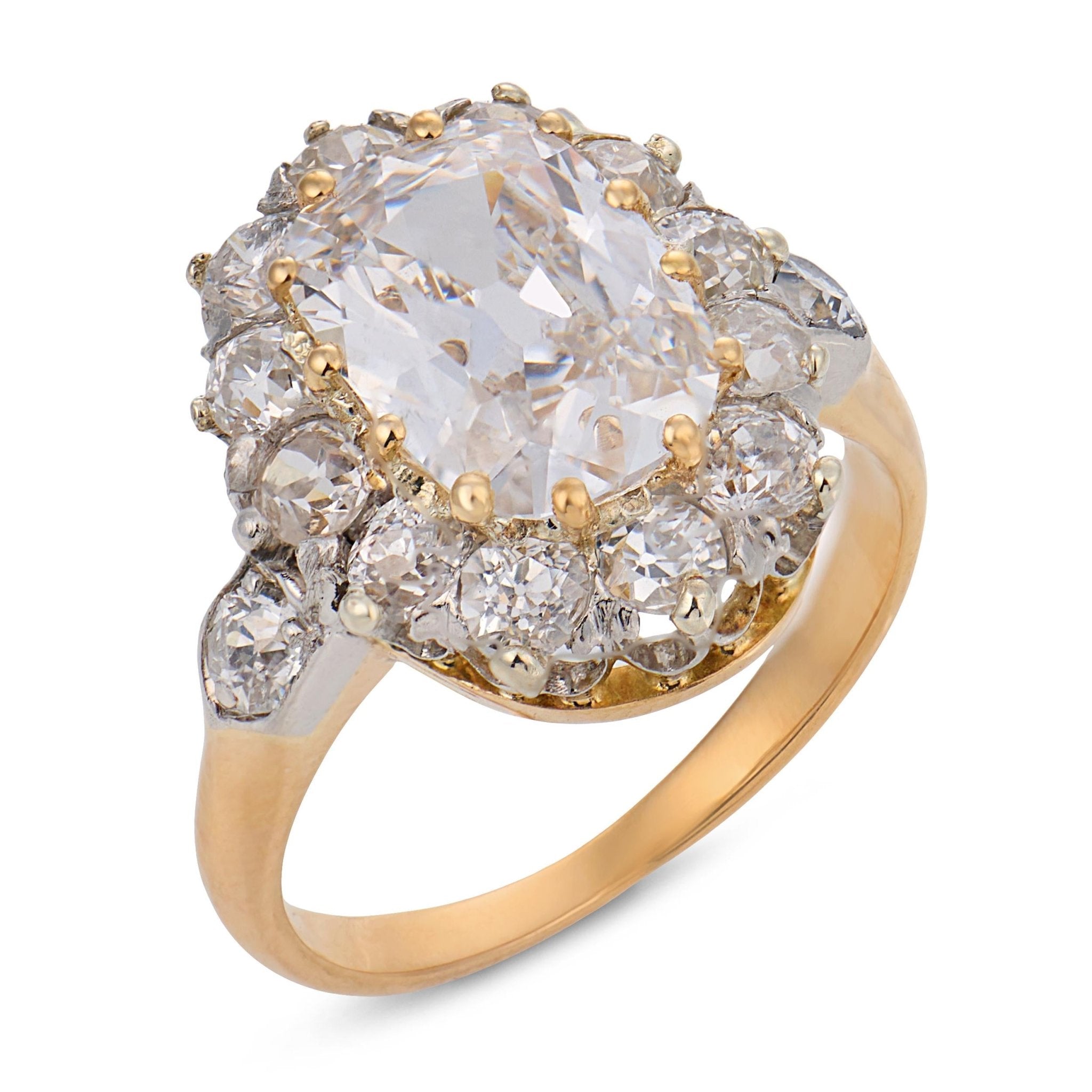 Belle Époque French GIA 1.52 carat old mine cut diamond 18k gold silver ring