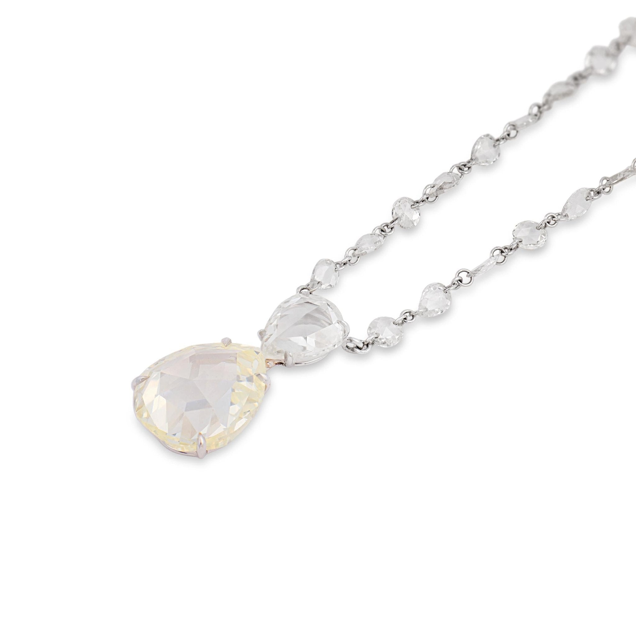Lugano 5.77 carat IGI rose cut diamond 18k white gold drop necklace