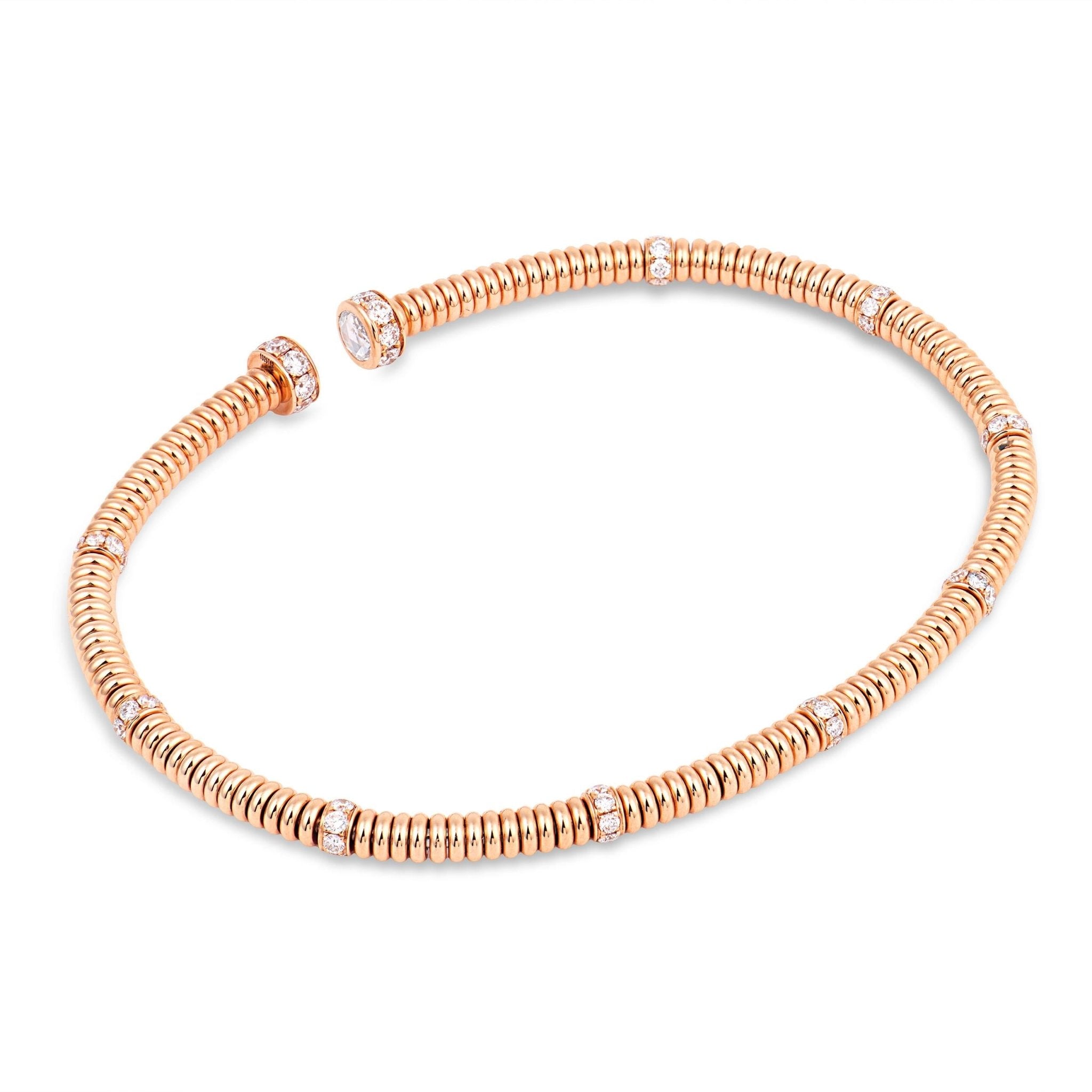 Modern Lugano rose cut diamond 18k rose gold coil bangle