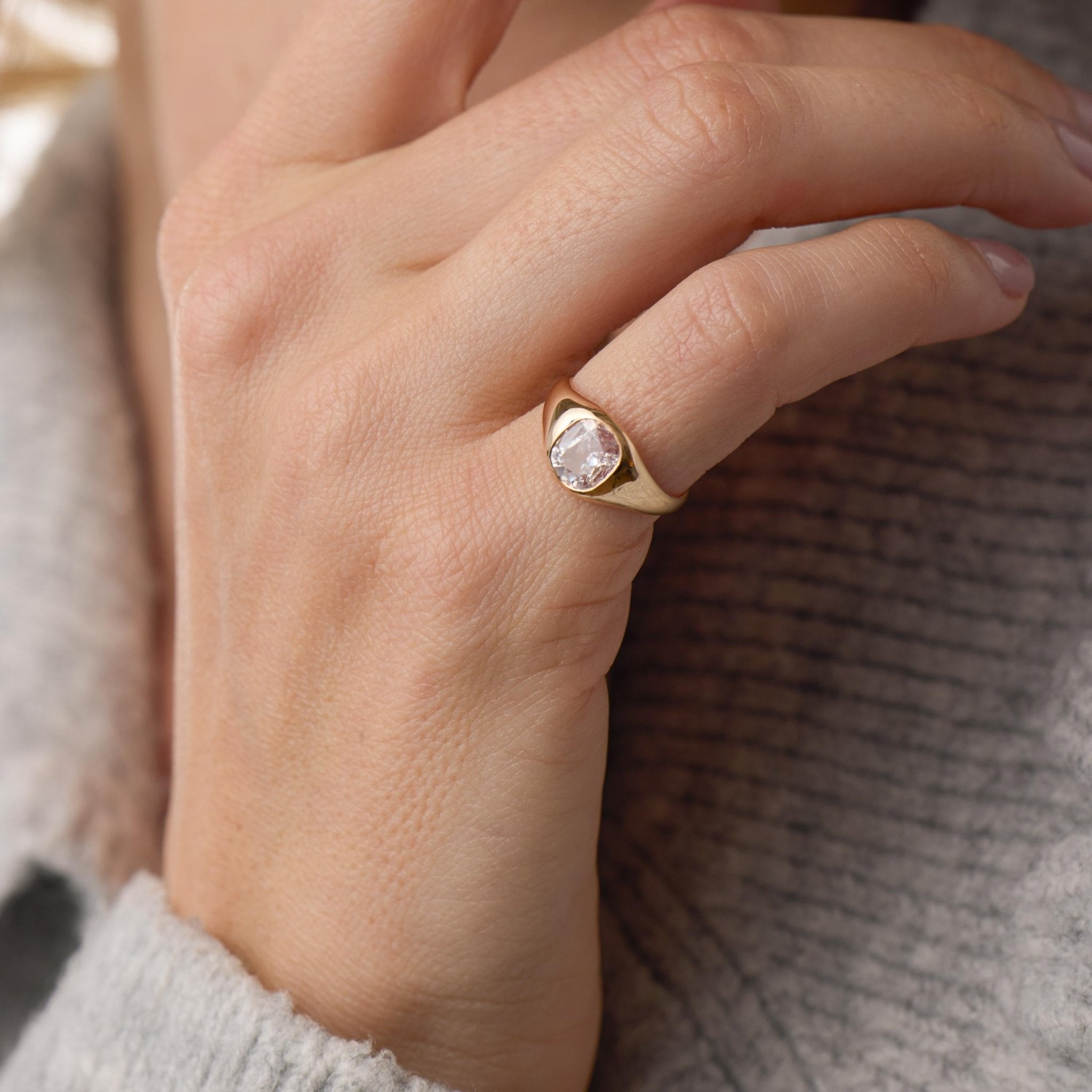 Antique GIA 1.00 carat diamond 10K yellow gold bezel ring