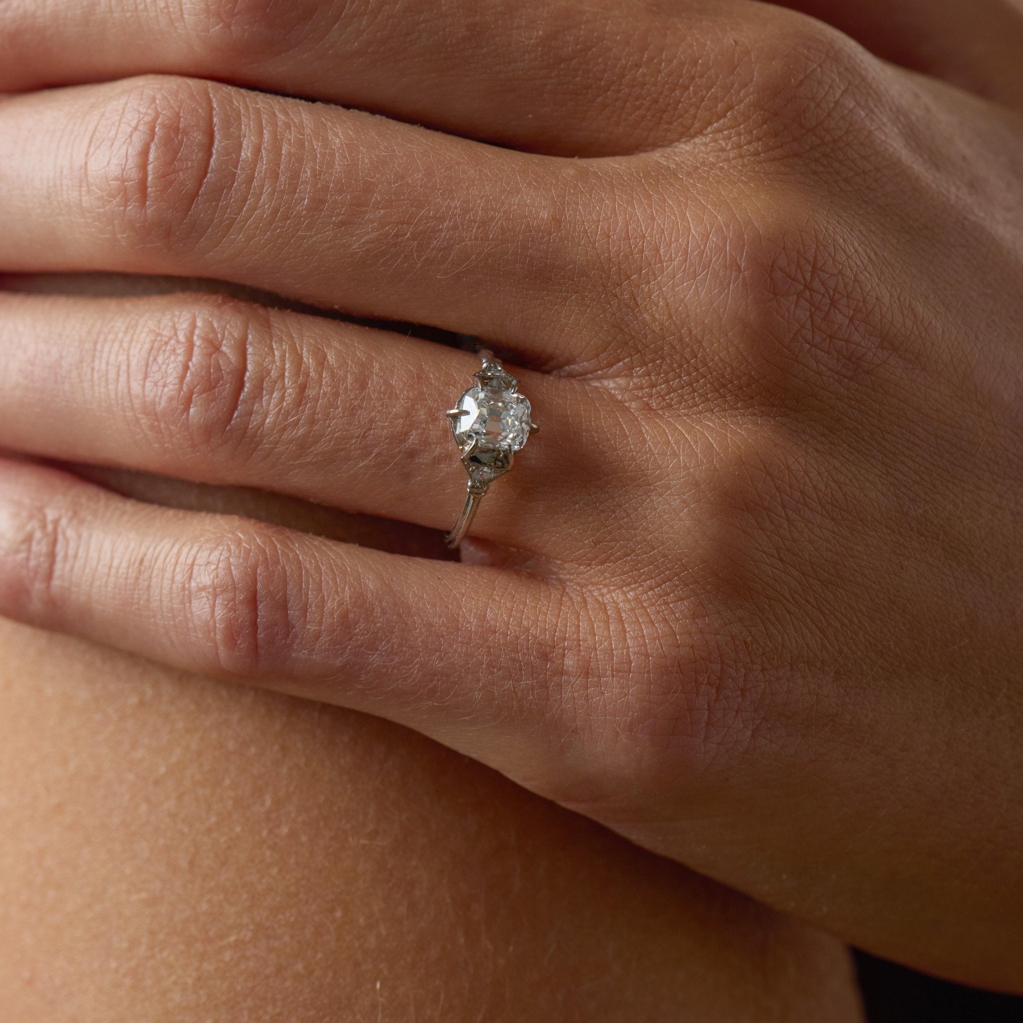 Art deco GIA 1.01 carat old mine diamond platinum engagement ring