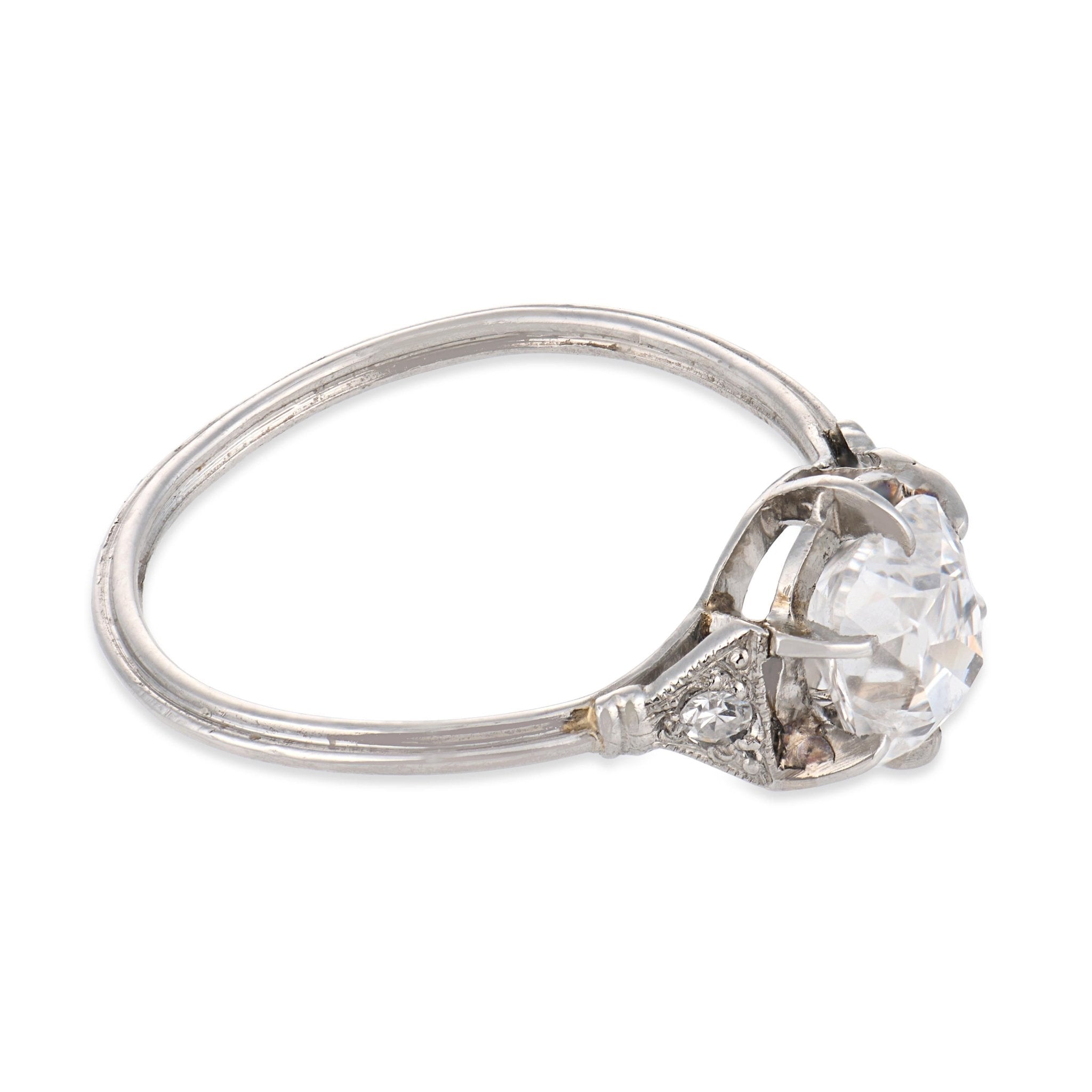 Art deco GIA 1.01 carat old mine diamond platinum engagement ring