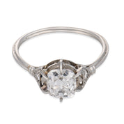 Art deco GIA 1.01 carat old mine diamond platinum engagement ring