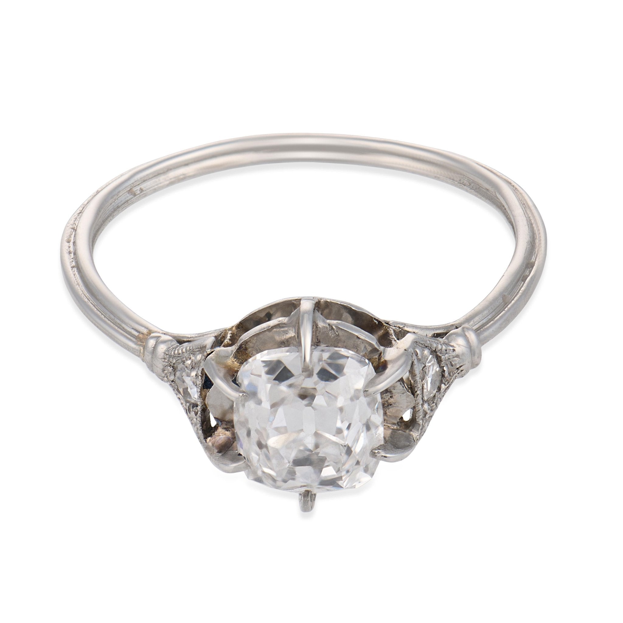 Art deco GIA 1.01 carat old mine diamond platinum engagement ring