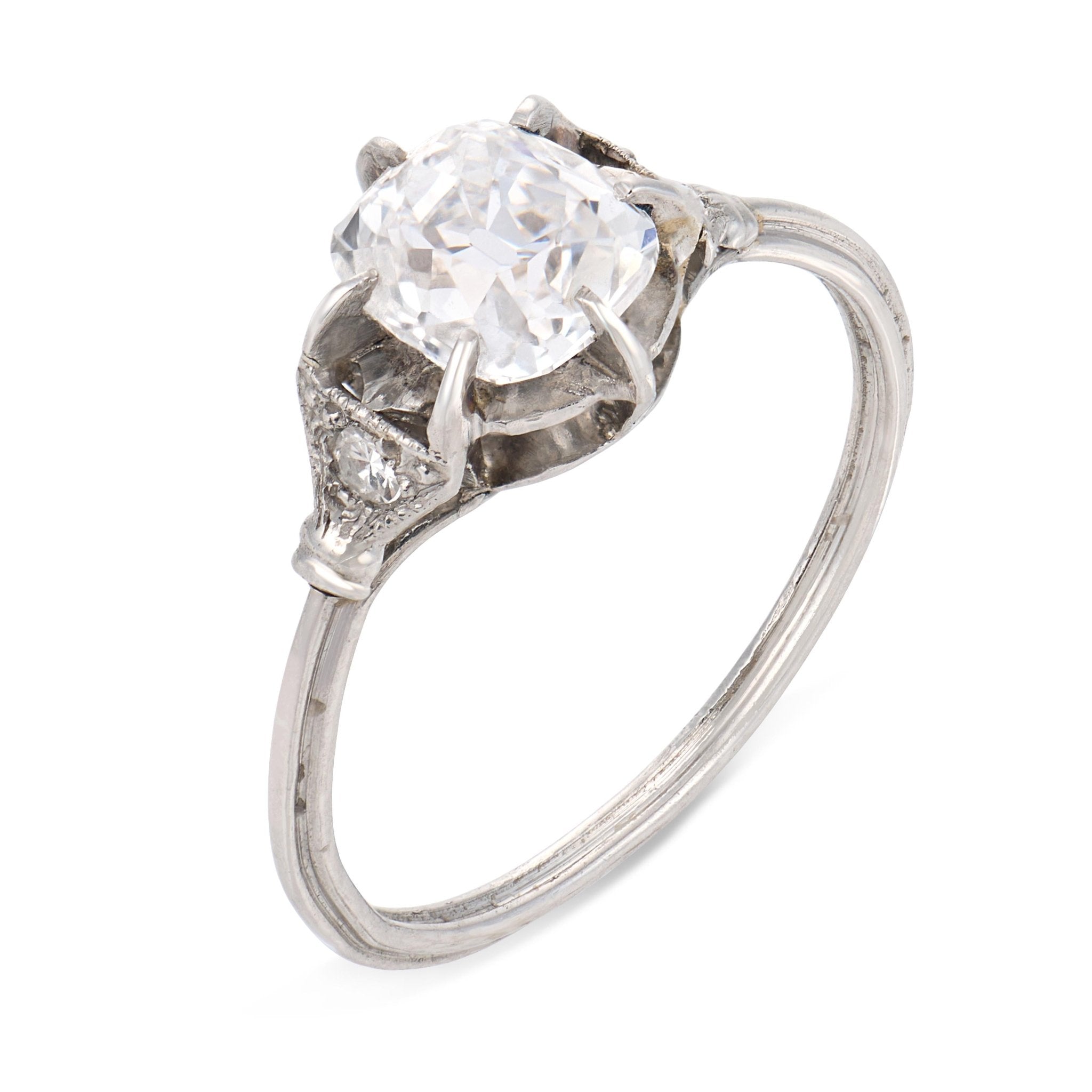 Art deco GIA 1.01 carat old mine diamond platinum engagement ring